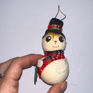 Vintage 60s/70s Snowman Holding Umbrella Flocked Styrofoam Christmas‎ Ornament